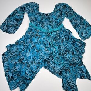 Lotus Traders Dress Batik Asymmetrical Babydoll Fairy Whimsigoth Black Blue OS